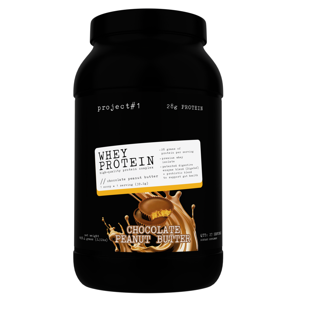 Chocolate Peanut Butter Whey Protein by Project #1 Nutrition